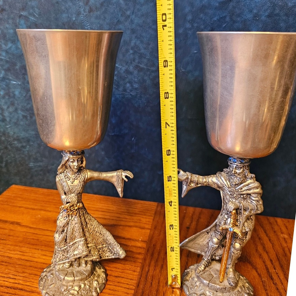 Fellowship Foundry Pewter King Arthur Queen Guinevere Goblets Medieval Fantasy - Picture 5 of 11